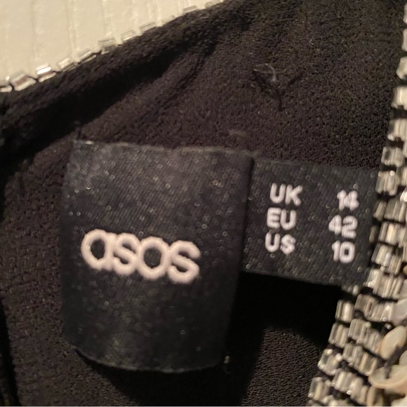 ASOS Mini Dress Embellished with Geometric Bodice Overlay Chiffon Skater Skirt - Picture 4 of 7